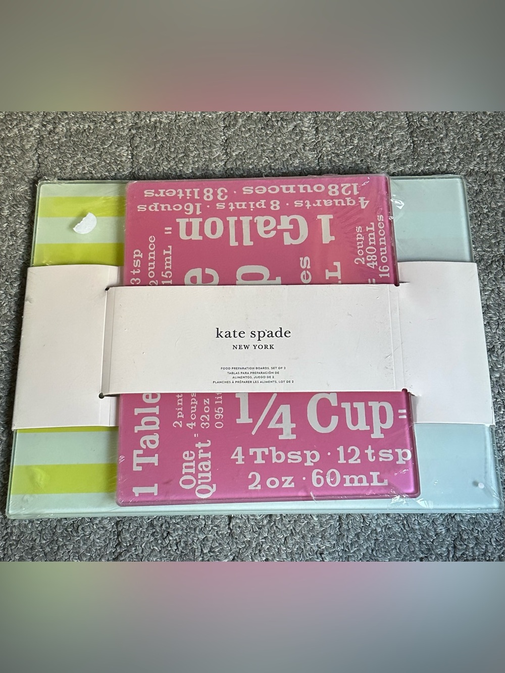 Kate Spade New York Food Preparation Boards Set of 2 Lenox Nolita Glass Pink NEW